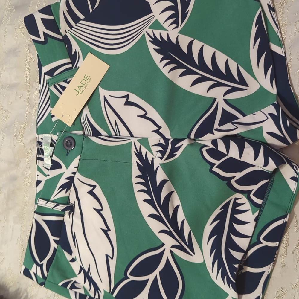 Jade Green and Blue Leaf Print Women's Shorts